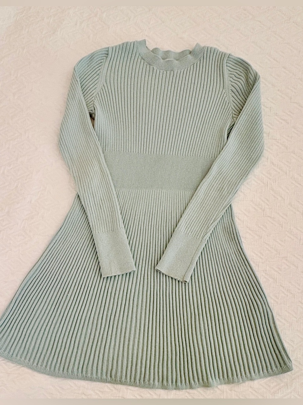 abercrombie kids Light Sage Ribbed Fit-&-Flare Long-Sleeve Dress